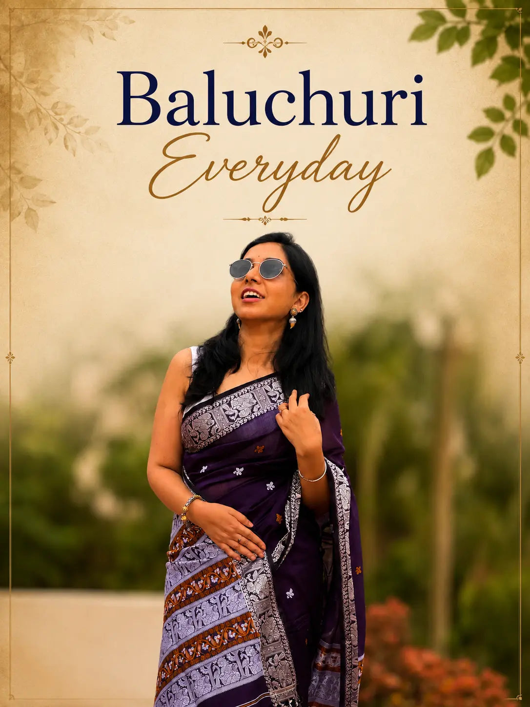 Handwoven cotton Baluchuri sarees featuring traditional woven storytelling motifs