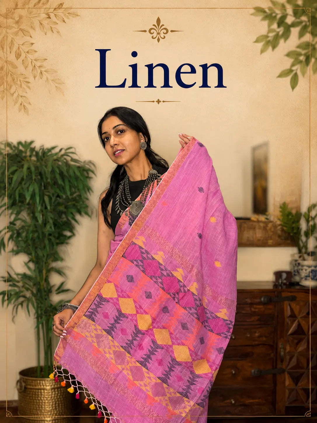 Elegant linen sarees featuring graceful drape and timeless style