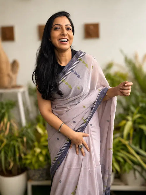 Grey pure breathable office wear cotton saree