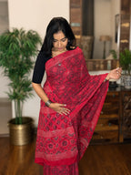 Hand-block Cotton Saree – Vermilion Grace