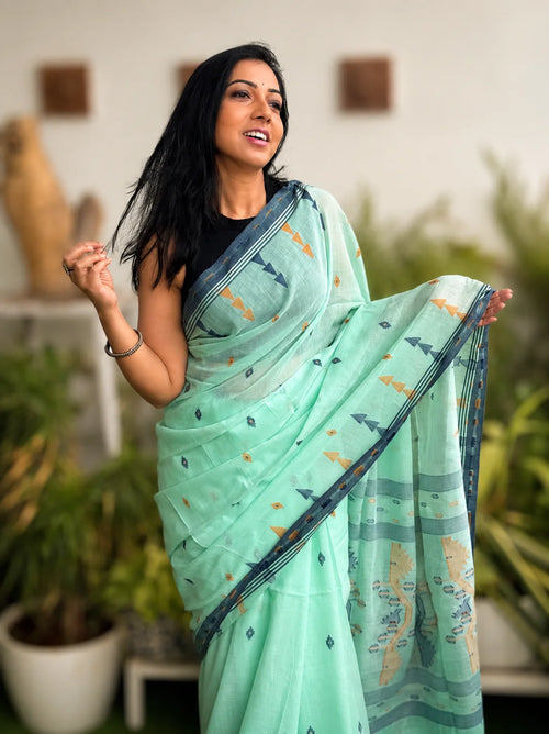 Green pure breathable office wear cotton saree