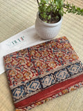 Raktalekha hand printed red cotton Kalamkari saree with intricate traditional motifs in soft breathable cotton for festive occasions, office wear, and everyday elegance