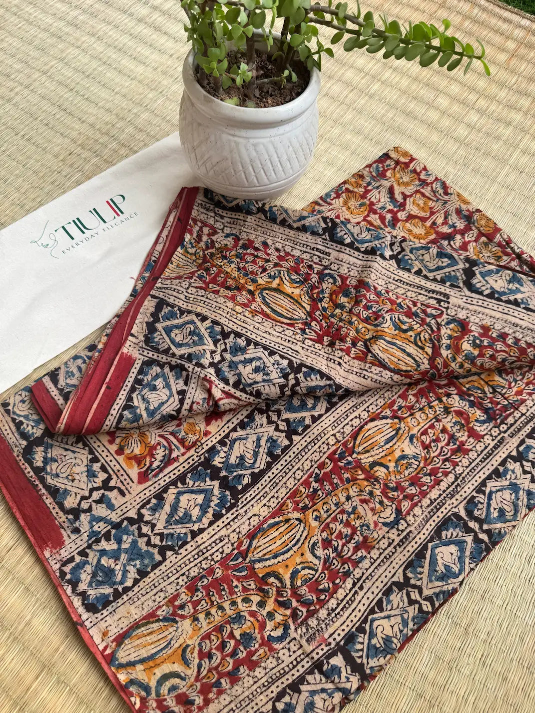 Hand-block Cotton Kalamkari – Raktalekha