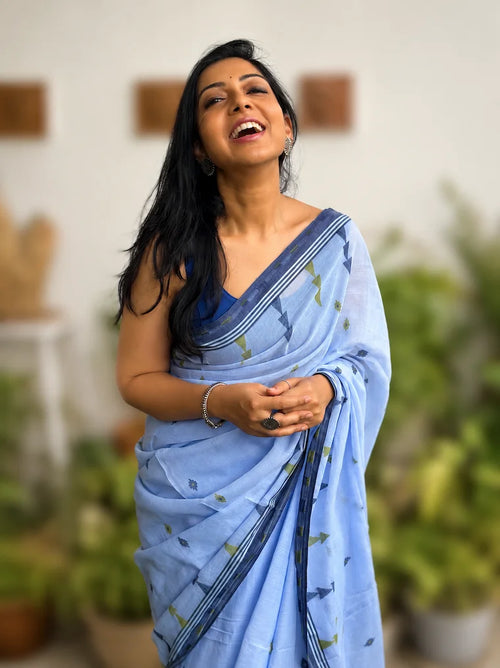 Blue pure breathable office wear cotton saree