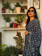 Indigo Pure cotton saree with traditional handblock print design