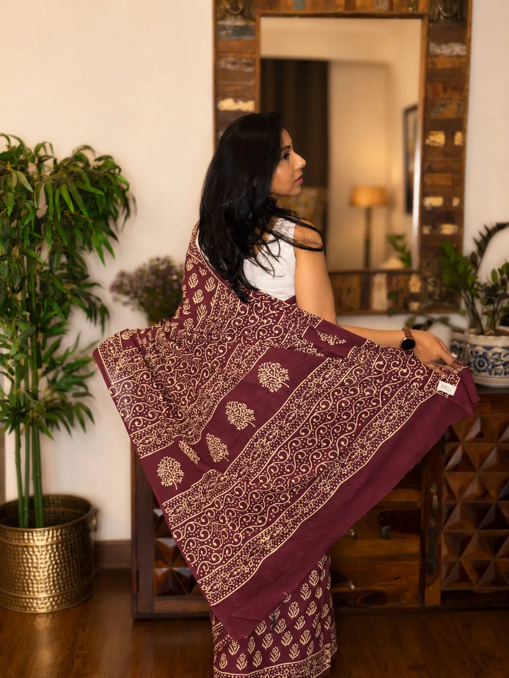 Hand-block Cotton Saree – Ruby Weave