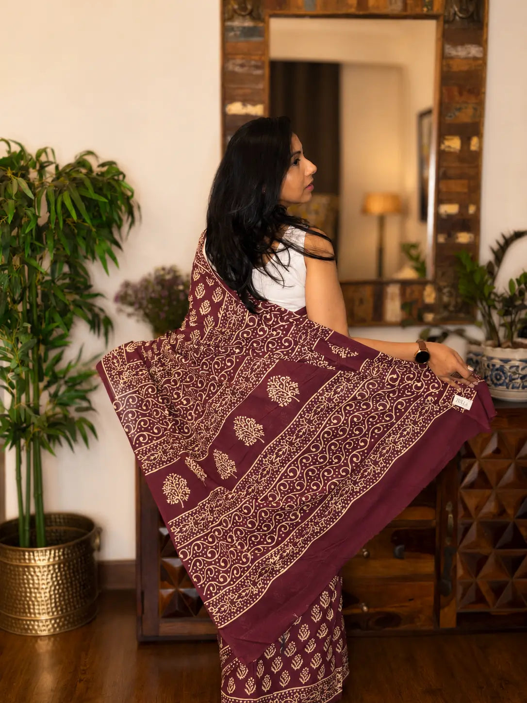 Hand-block Cotton Saree – Ruby Weave
