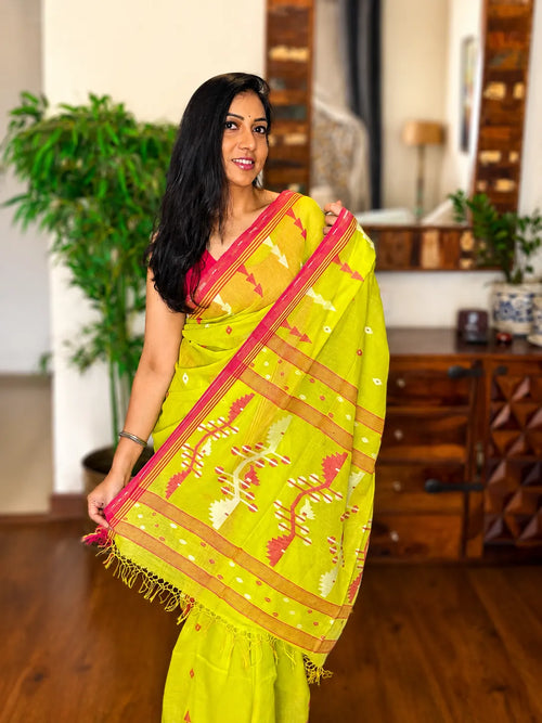 Green pure breathable office wear cotton saree