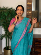 Saumya pure handwoven sea green Dhaniakhali cotton saree in soft breathable cotton for office wear, festive mornings, and everyday elegance