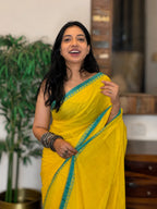 Kanika pure handwoven yellow Dhaniakhali cotton saree in soft breathable cotton for office wear, festive mornings, and everyday elegance