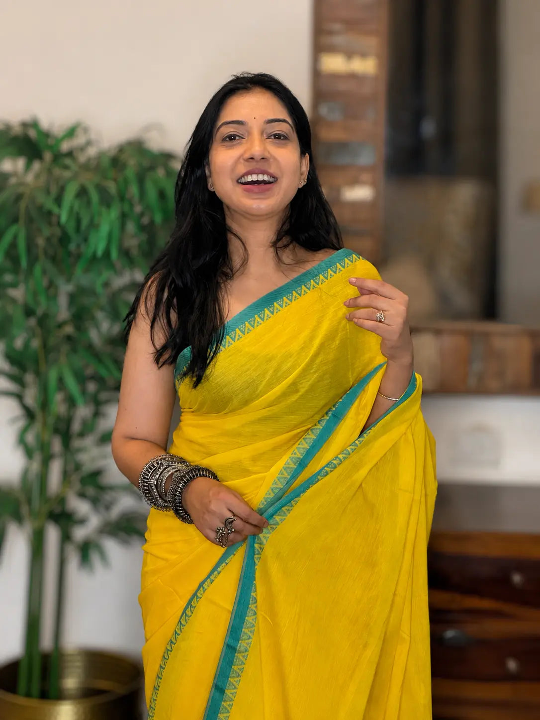 Kanika pure handwoven yellow Dhaniakhali cotton saree in soft breathable cotton for office wear, festive mornings, and everyday elegance