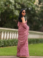 Hand-block Cotton Saree – Rose Whisper