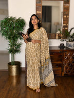 Hand-block Cotton Saree – Golden Muse