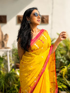 Yellow pure breathable office wear cotton saree