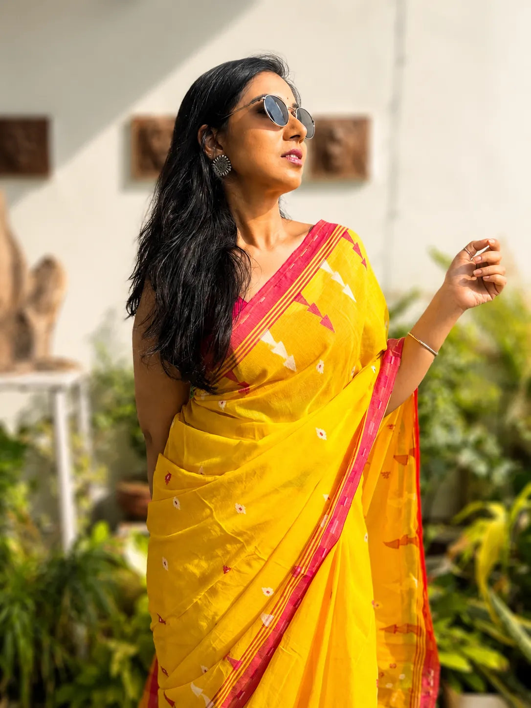 Yellow pure breathable office wear cotton saree