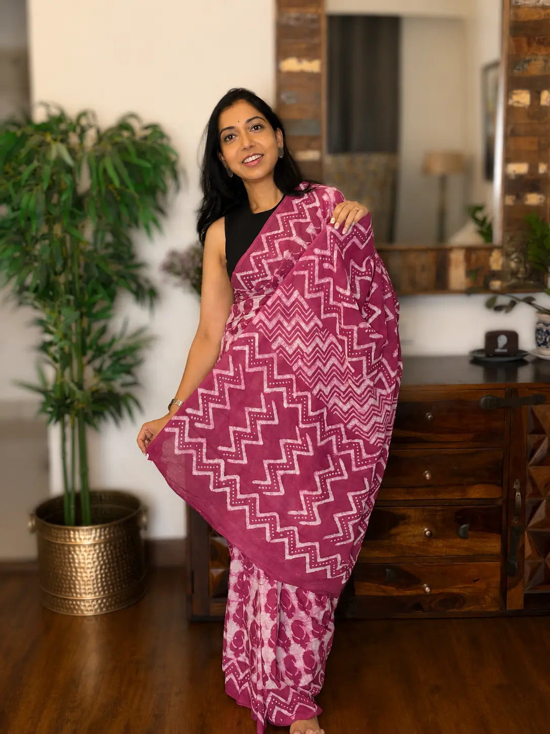 Blush Melody pure hand block printed pink cotton saree in soft breathable cotton for office wear and everyday elegance
