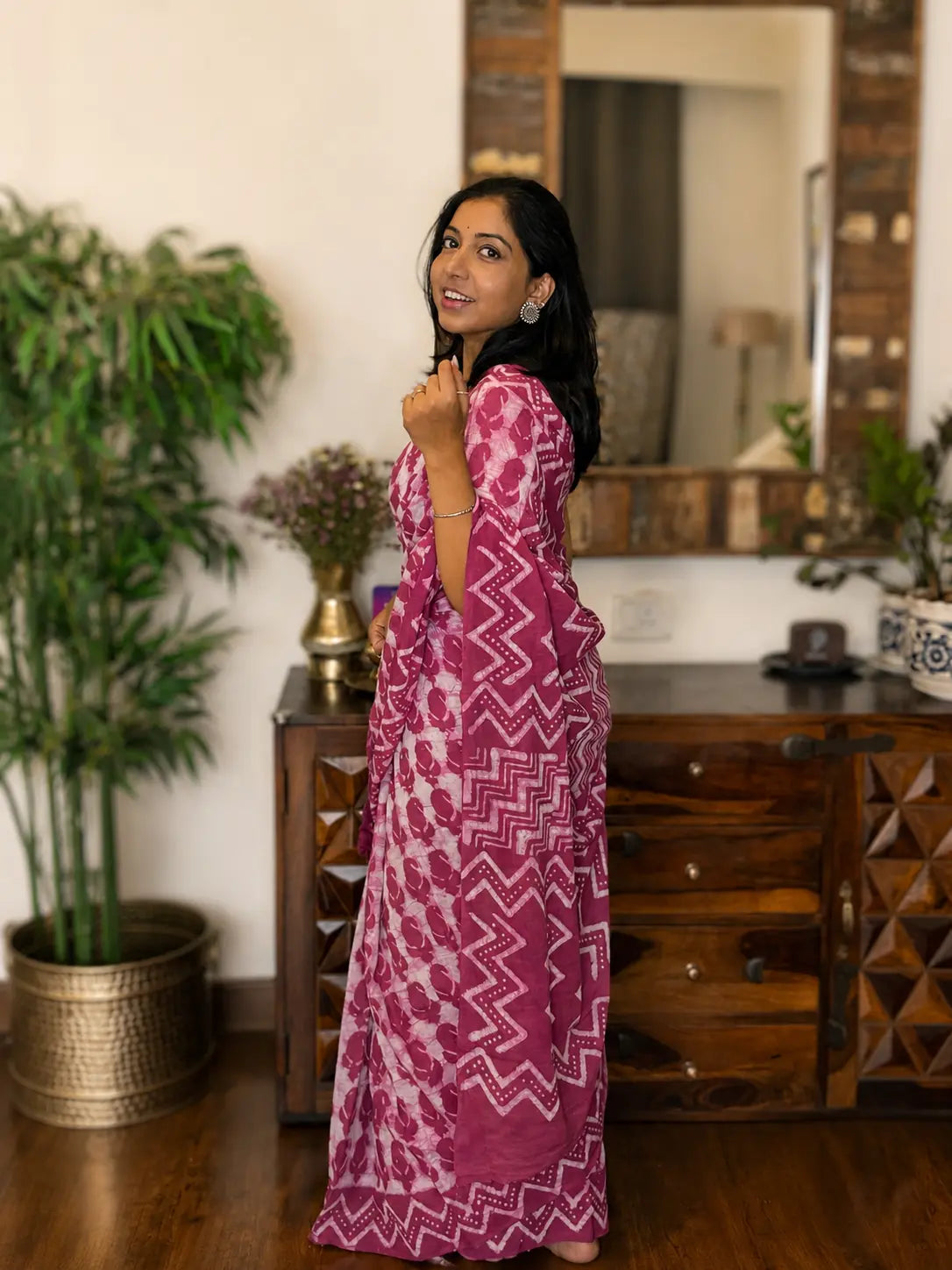 Hand-block Cotton Saree – Blush Melody