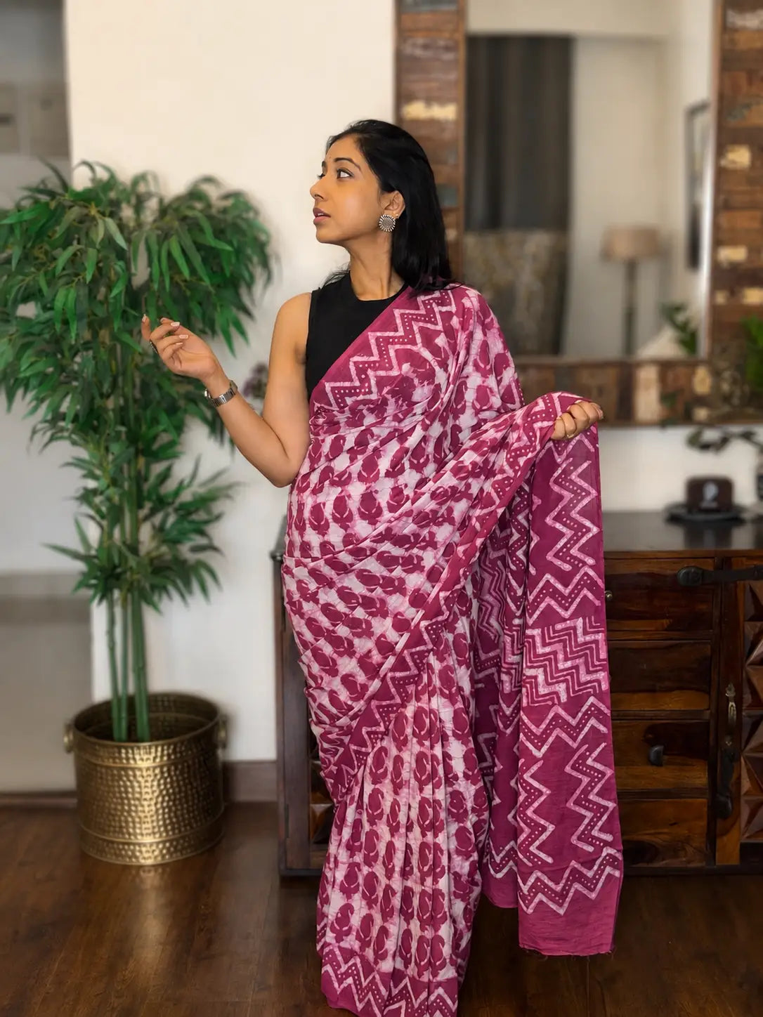 Hand-block Cotton Saree – Blush Melody