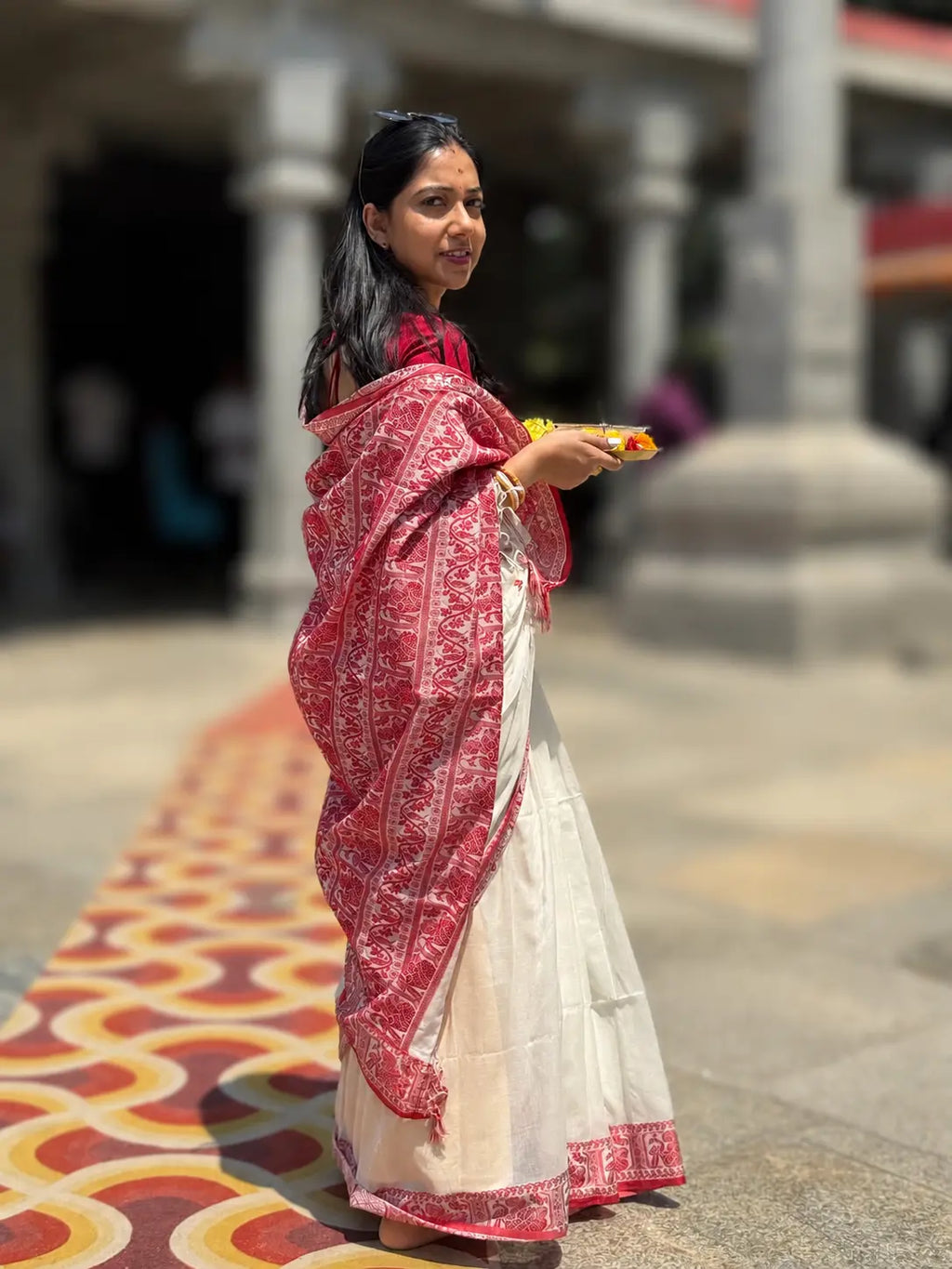 Handwoven Cotton Baluchuri – Sindoor Rekha