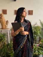 Black Pure cotton saree with traditional handblock print design