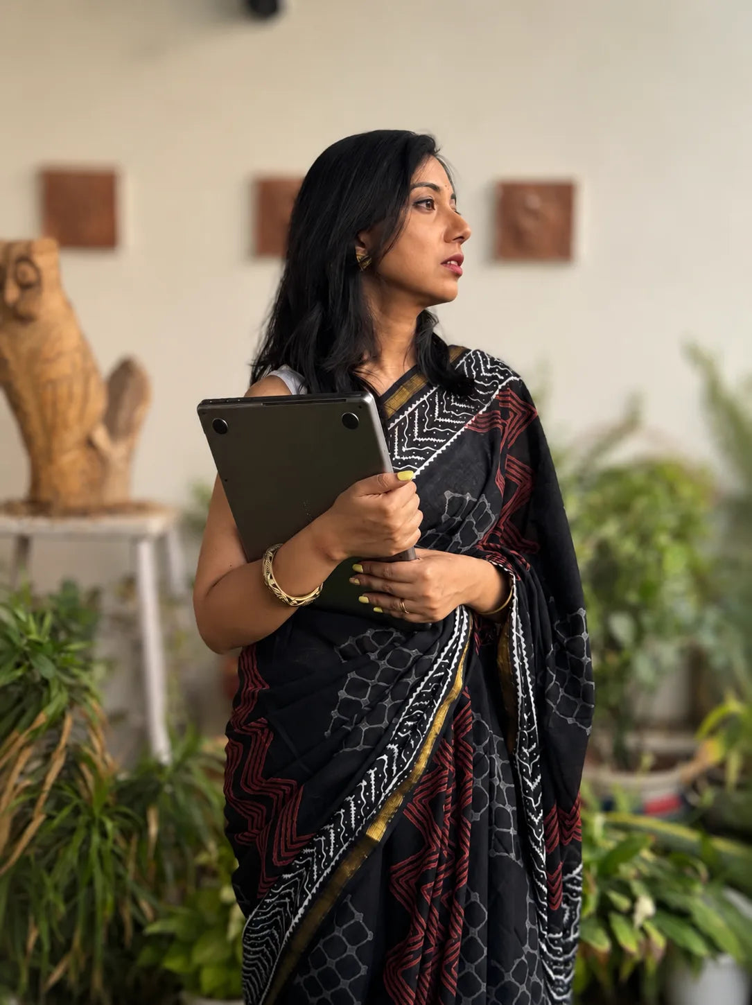 Black Pure cotton saree with traditional handblock print design