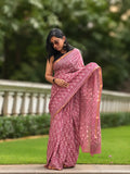 Pink Pure cotton saree with traditional handblock print design
