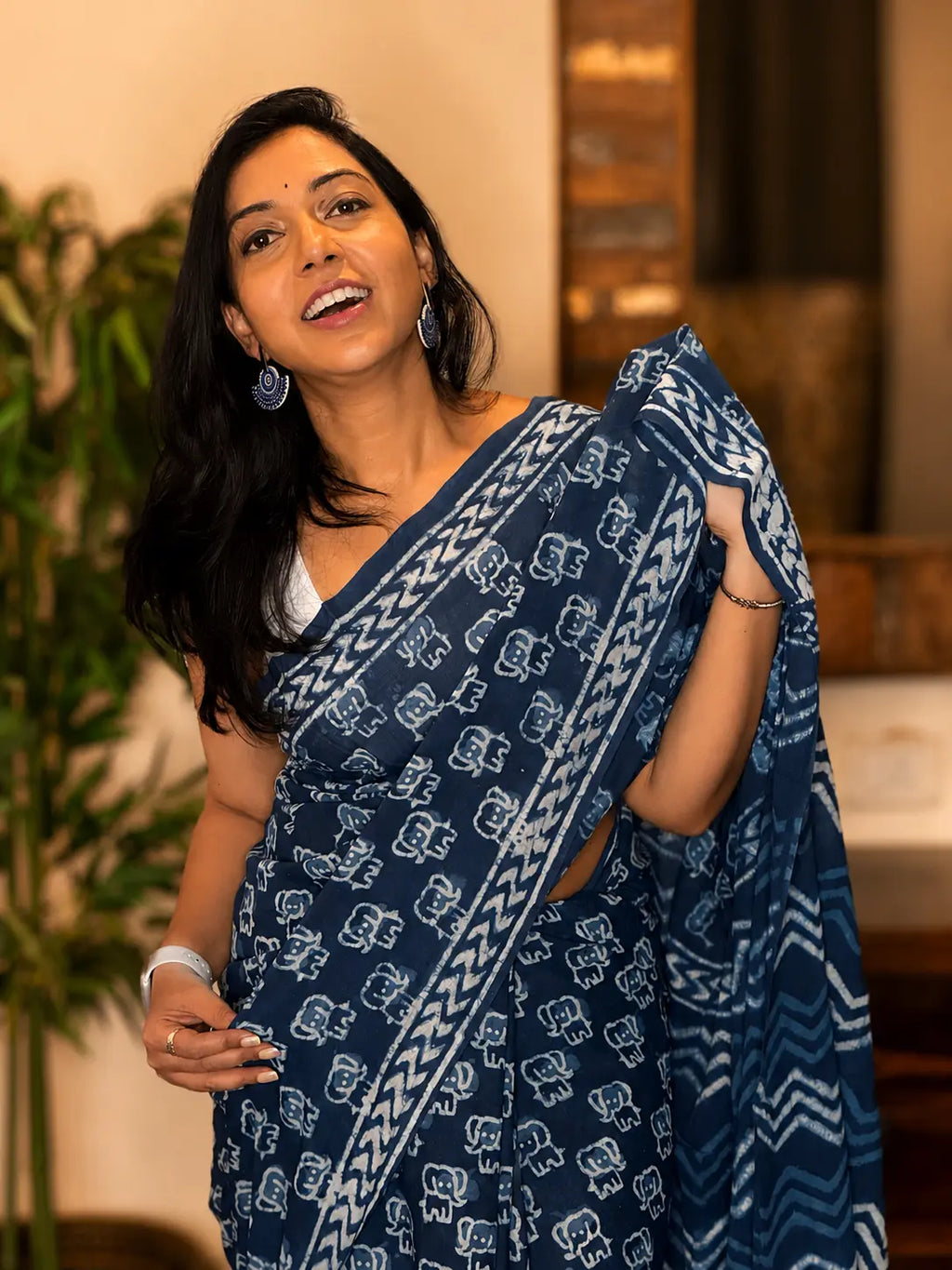 Indigo Echo pure hand block printed indigo cotton saree in soft breathable cotton for office wear and everyday elegance
