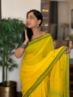 Basanti pure handwoven yellow Dhaniakhali cotton saree in soft breathable cotton for office wear, festive mornings, and everyday elegance