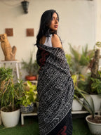 Hand-block Cotton Saree – Black Poetry