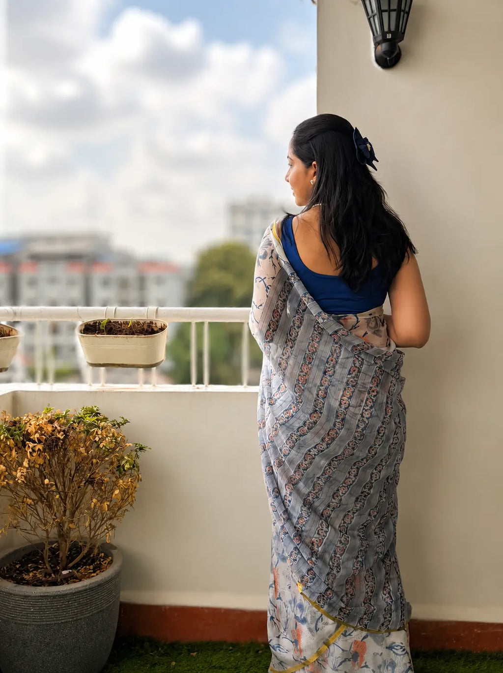 Chiffon Saree-Azure Bloom