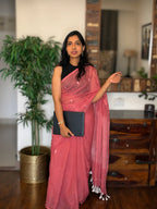 Arunika pure handwoven pastel peach Jamdani saree in soft cotton for office wear, festive mornings, and everyday elegance
