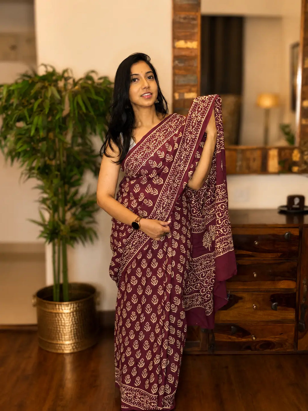 Hand-block Cotton Saree – Ruby Weave
