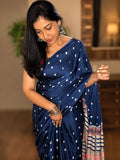 Blue Bandhani saree with traditional dotted tie-dye design