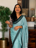 Neelima pure handwoven sky blue Dhaniakhali cotton saree in soft breathable cotton for office wear, festive mornings, and everyday elegance