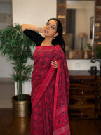 Hand-block Cotton Saree – Vermilion Grace