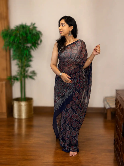 Chiffon Saree-Midnight Mist Black