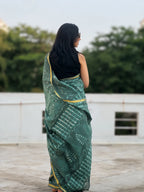 Hand-block Cotton Saree – Forest Grace