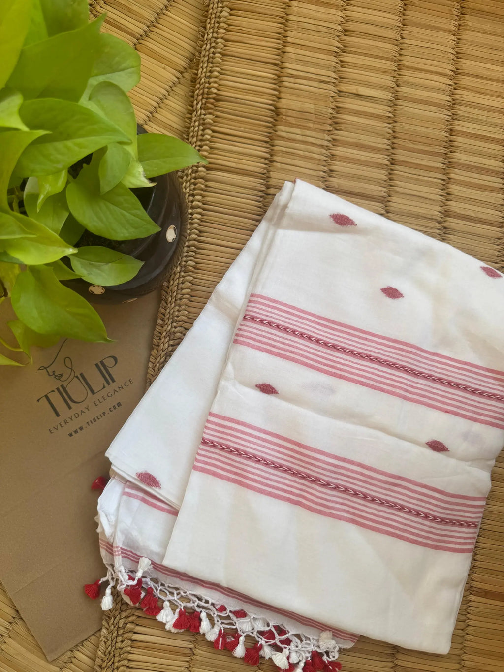 Handwoven Cotton Jamdani Saree – Shwetambara
