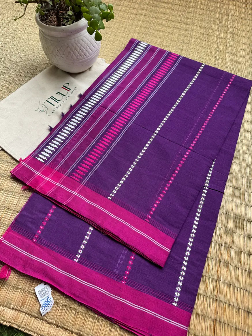 Anuragini bright purple handwoven Begampuri cotton saree from Bengal with a lightweight breathable drape