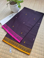 Nishita blackish purple handwoven Dhaniakhali cotton saree in a very deep almost-black purple shade
