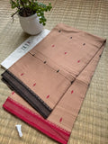 Kasturi dark Chandan handwoven Dhaniakhali cotton saree in a rich warm sandalwood brown shade
