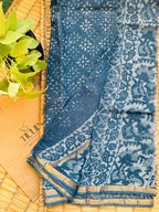 Blue handwoven Kota Doria saree with elegant woven motifs