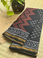 Hand-block Cotton Saree – Black Poetry