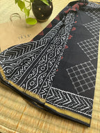 Hand-block Cotton Saree – Black Poetry
