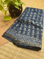 Hand-block Cotton Saree – Indigo Varnam