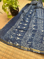Hand-block Cotton Saree – Indigo Varnam