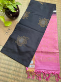 Pink and Black Coimbatore soft silk saree featuring elegant woven motifs