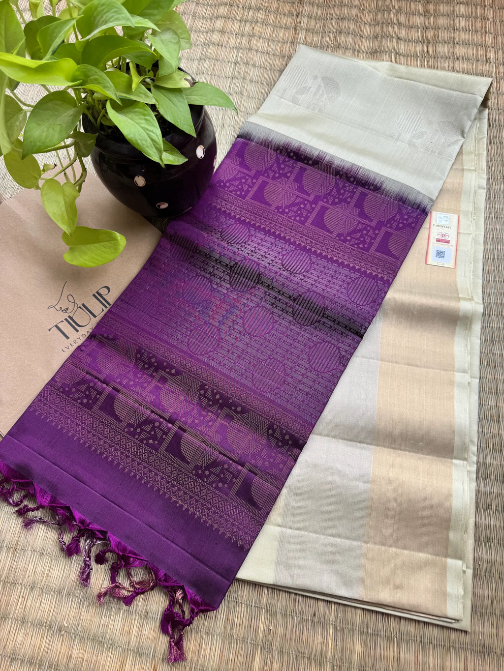 Pista and purple Coimbatore soft silk saree featuring elegant woven motifs