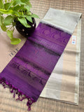 Pista and purple Coimbatore soft silk saree featuring elegant woven motifs