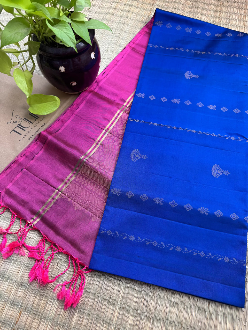Pink and blue Coimbatore soft silk saree featuring elegant woven motifs